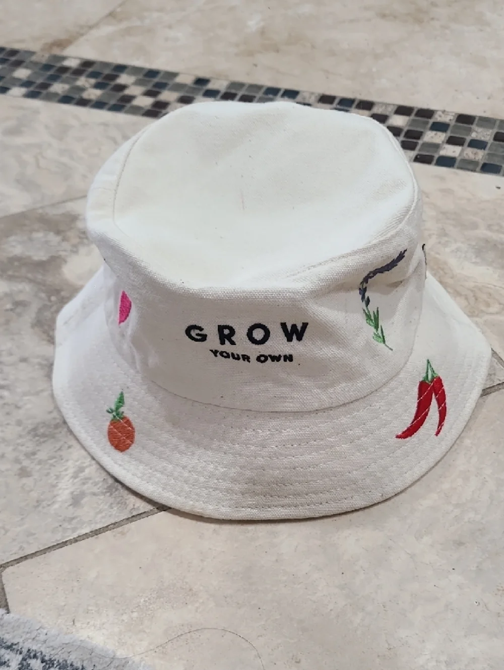 GROW Your Own Cream Embroidered Bucket Hat